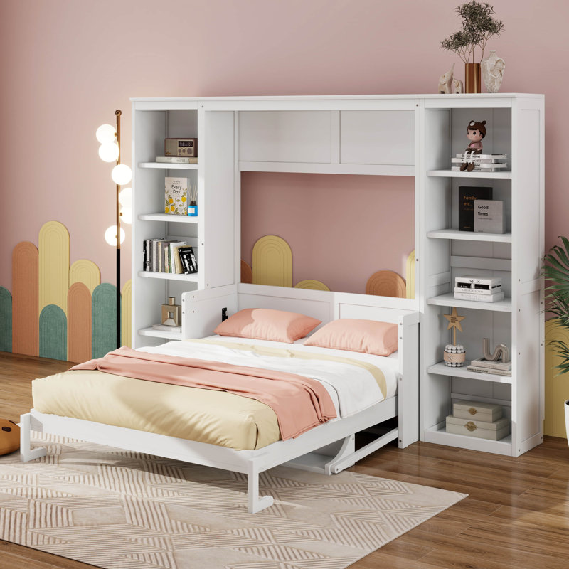 Wildon Home Murphy Bed With Bookshelf And Desk Wood Murphy Wall Bed Cabinet Bed Platform Bed Wayfair